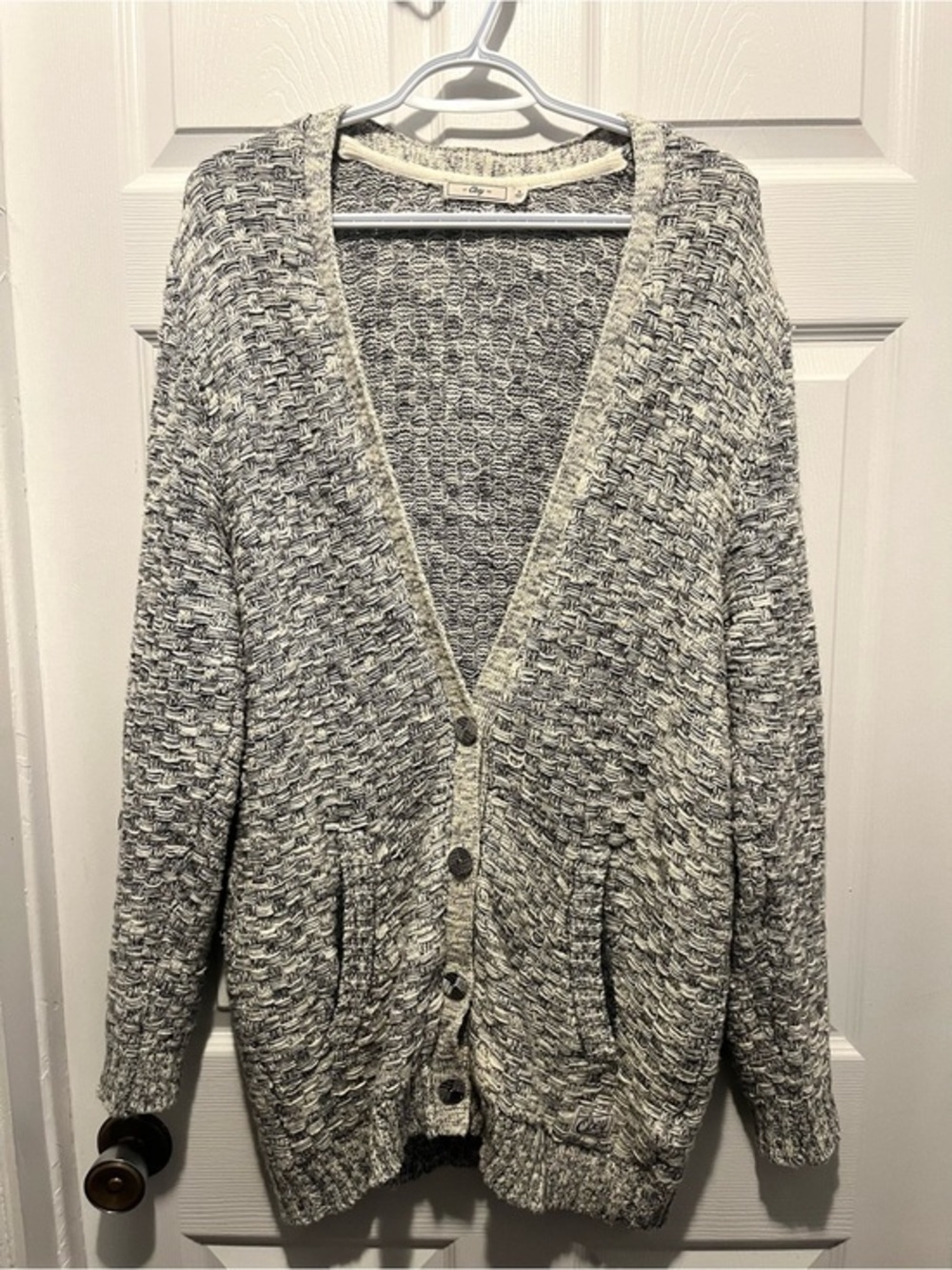 Obey Cardigan Buttons Up Medium Men Long Sleeve White Black Knit Sweater grandpa
